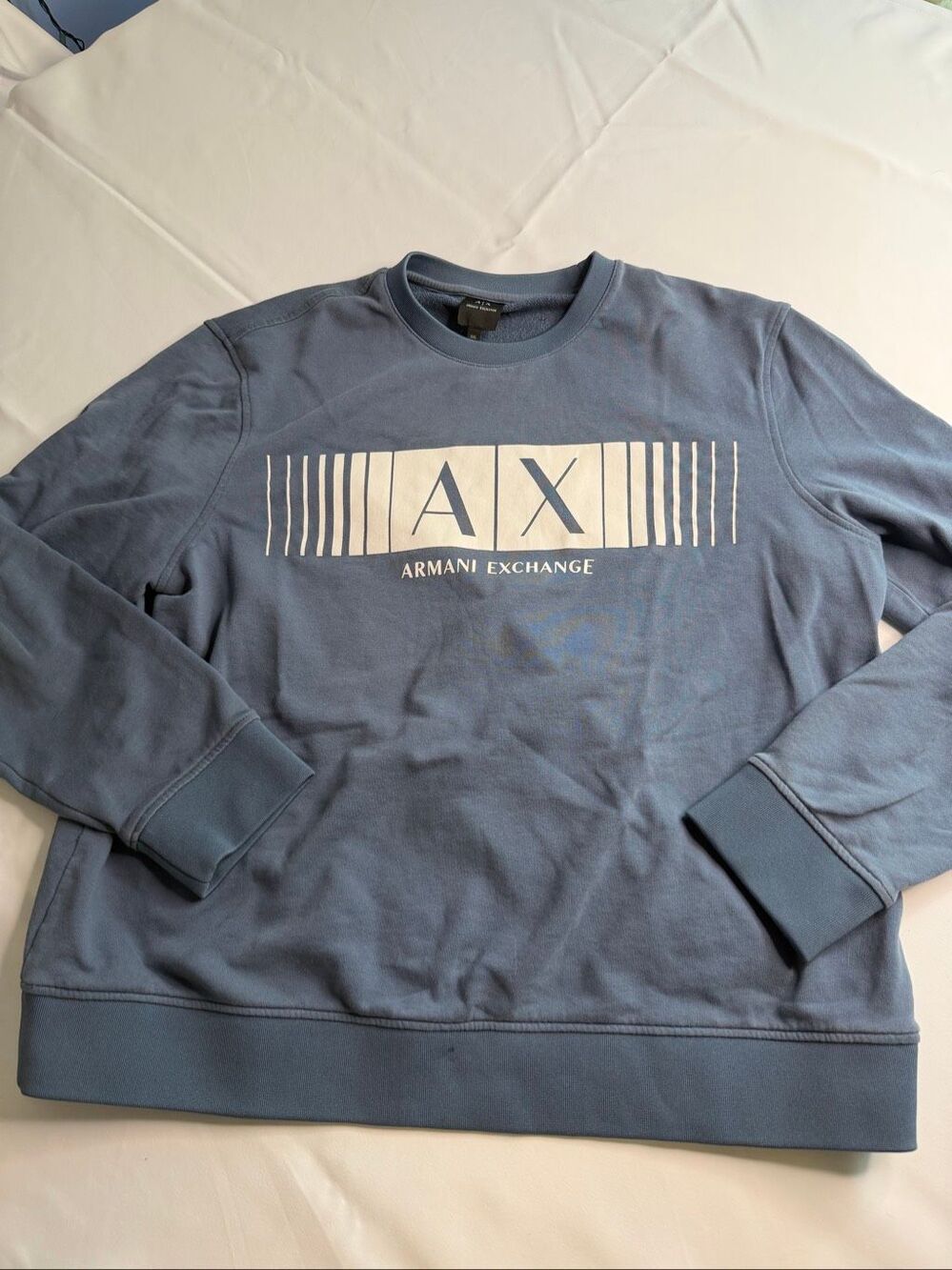 Armani Exchange A|X Men’s Blue Logo Crewneck Pullover Sweatshirt Casual XXL